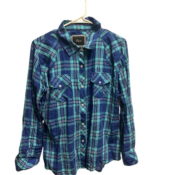 Rails Tops - Rails Blue and Green Plaid Button Down Shirt